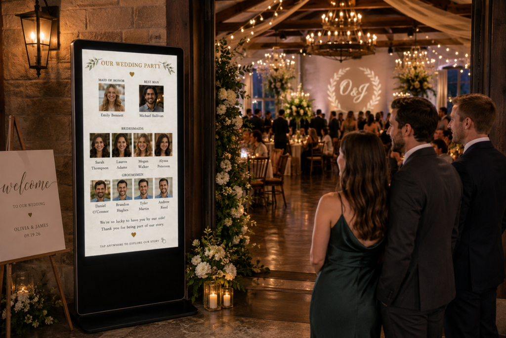 guests interactive with Love Story display during reception